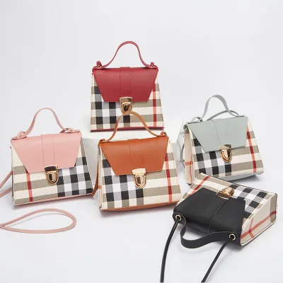 

G154 fashion korean grid mini bags wholesale women texture handbags small square one-shoulder bag, Red,gray,black,pink,brown