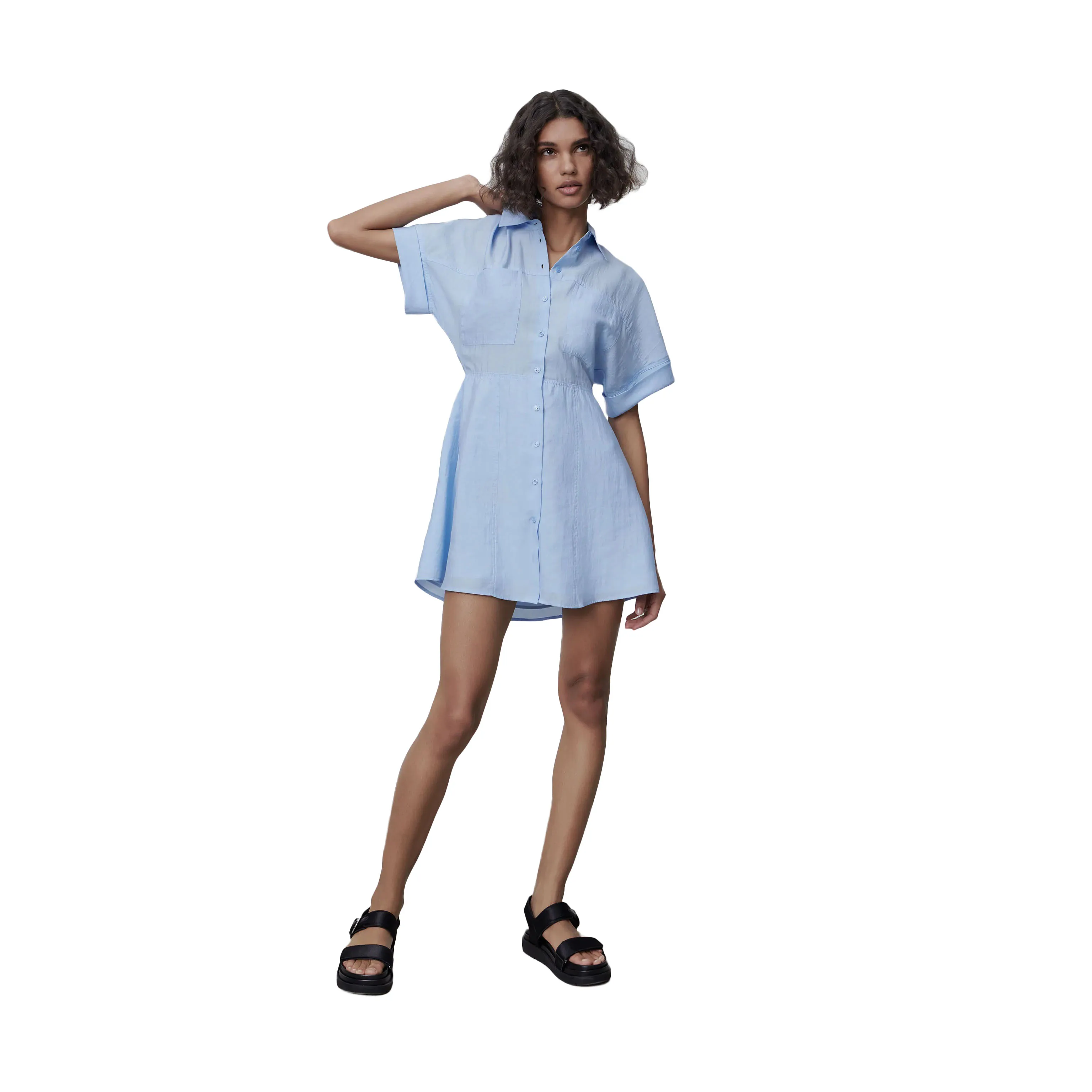 

New Arrival Girl'S A-Line Short Sleeve Single-Breasted Shirt Dress