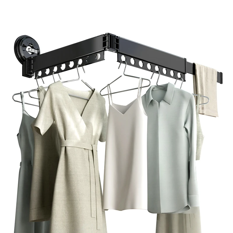 

Aluminium alloy black wall mounted foldable laundry drying clothes rack
