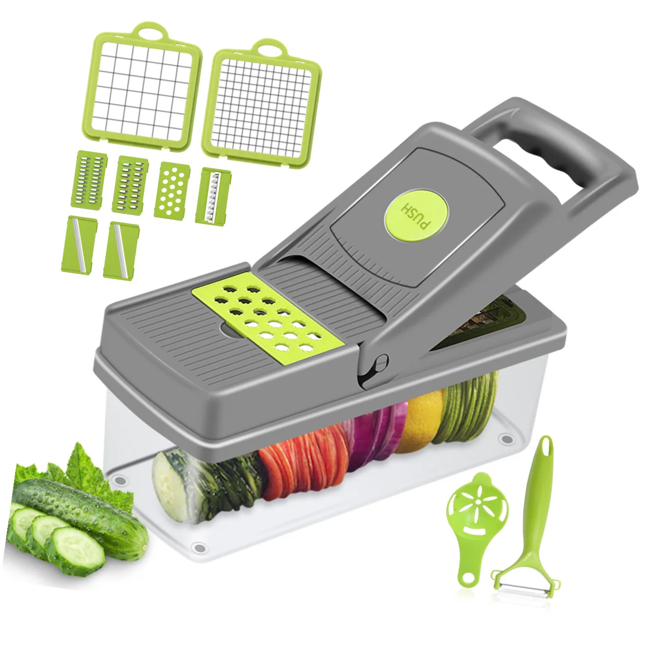 

One Step vegetable Cutting Multifunction Vegetable Fruit Chopper Slicer Cutter Peeler Cheese Grater