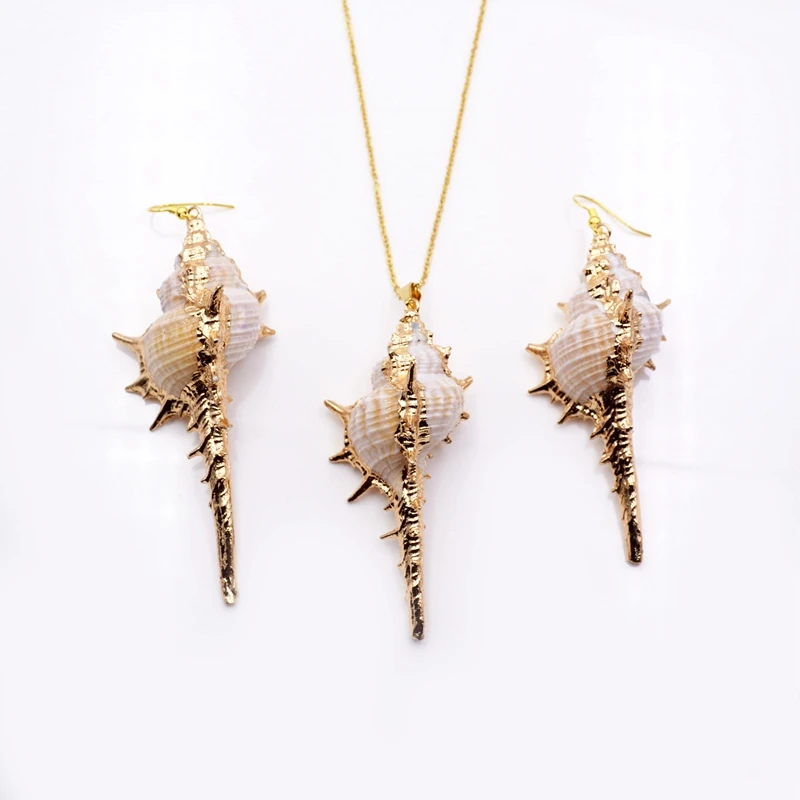 

Wholesale natural Factory stainless steel conch necklace shell gold plated seashell bohemian chain jewellery sets for women, Natural colors