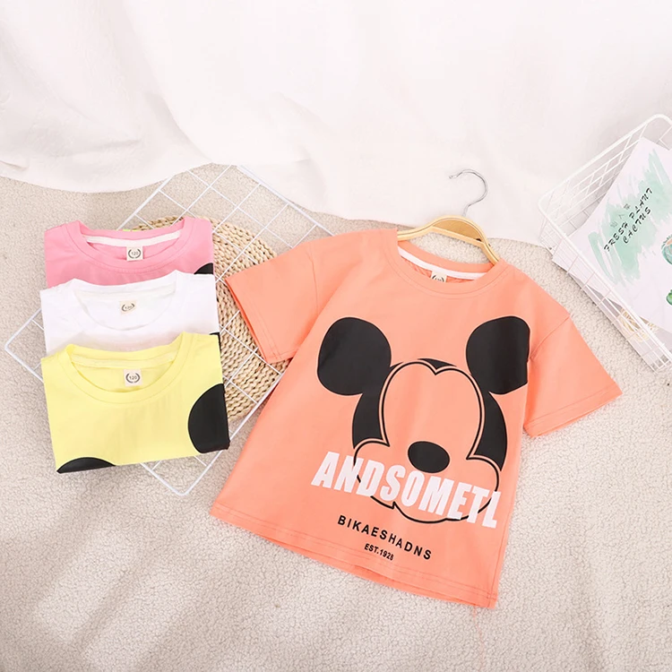 

Summer Causal Peach Short Sleeve Tee Kids Clothes Cotton Baby Children Tops Girls T Shirts, Pink, peach,yellow, white