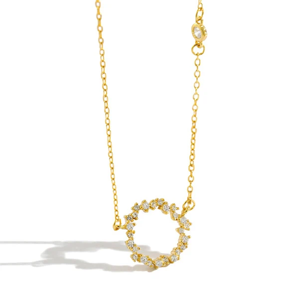 

H-N571 4A zircon starburst charm gold plated pave diamond round circle necklace