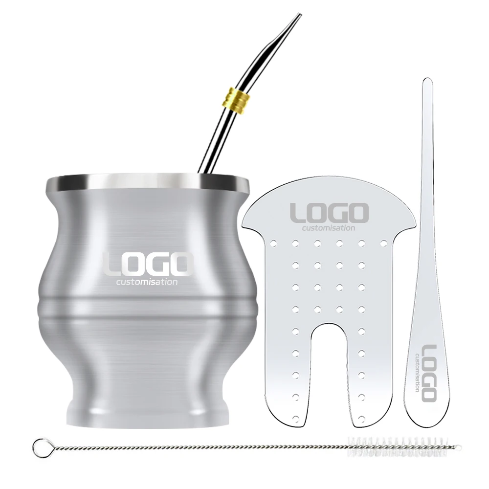 Double-Walled Stainless Steel Yerba Mate Cup Bombillas Set Includes Mate Gourd Straw Cleaning Brush Tea Shaper Set