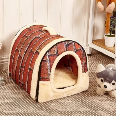 

Foldable Pet Dog House For Dogs Cat Print Soft Kennel Mat Winter Warm Indoor Sleeping Cage Cat Nest Dog House Pet bed