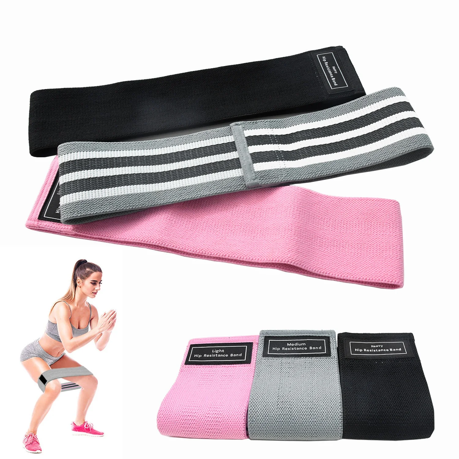 Zakerda Custom logo Non Slip Latex Fabric Polyester Hip Booty Yoga Exercise Bands Elastic Gym Workout Fitness Resistance Bands