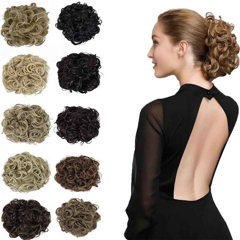 

Curly Messy Bun Synthetic Hair Chignon Wholesale Hairpiece Scrunchie Hair Extension Donut Wedding Bun, Pic showed