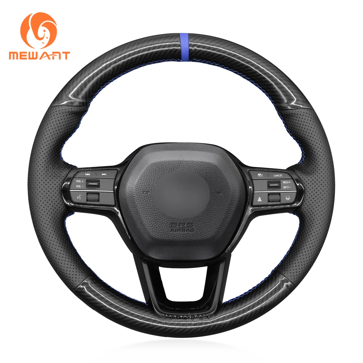 

Custom Hand Sewing Gloss Carbon Fiber Leather Steering Wheel Cover for Honda Civic 11th gen 2022