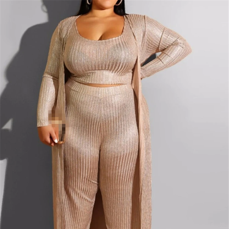 

Women Plus Sized Clothing XXXL Top and Pants Coat Three Piece Sets