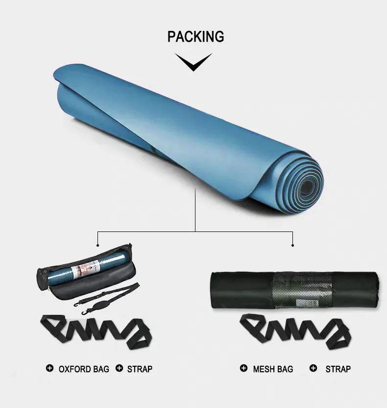 packing-yoga-mat. Black exercise non slip gym mat Pu yoga mats 5mm natural rubber yoga mat with strap and oxford bag