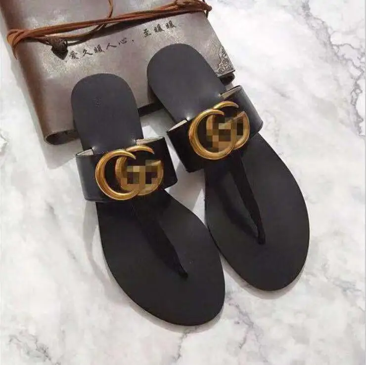 

Summer new non-slip letter GG flip-flops girls fashion beach shoes party pinch sandals female flowers slippers women wear gift, Black