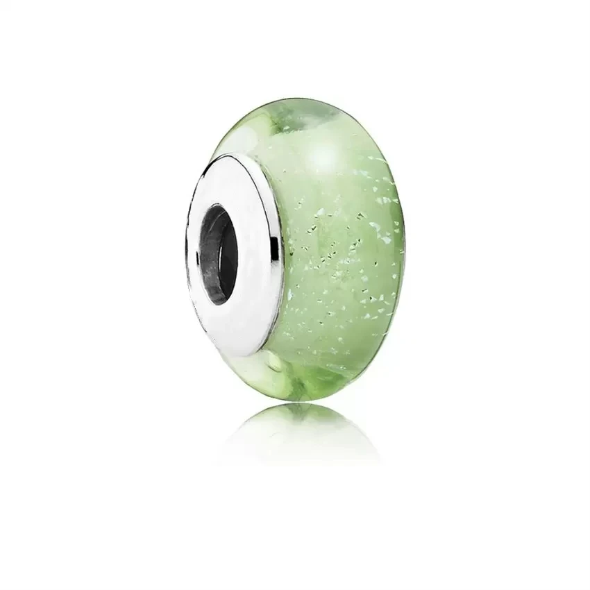 

Real 925 Sterling Silver Murano Glass Green Signature Color Fluorescent Beads Fit European Style Jewelry Charm Bracelets