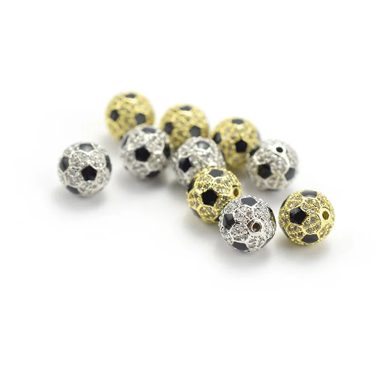 

8mm 10mm Silver Gold CZ Micro Pave Football Beads,Cubic Zirconia Football Beads