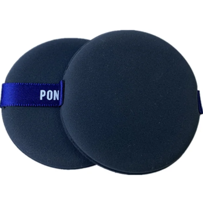

New Pure Black Round Makeup Powder Puff Cosmetic Sponge with Ribbon, As pic