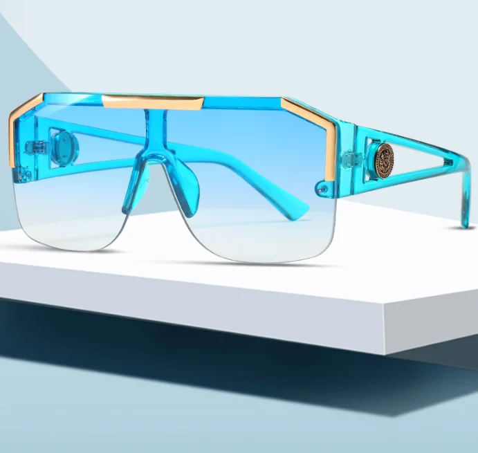 

2021 new unique oversized sunglasses one piece plastic metal designer shades clear women men retro sun glasses UV400