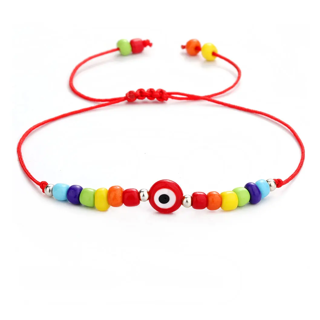 

Fashion Rainbow Seed Beaded Jewelry Rope String Friendship Bracelets Lucky Turkish Evil Blue Eye Bracelet