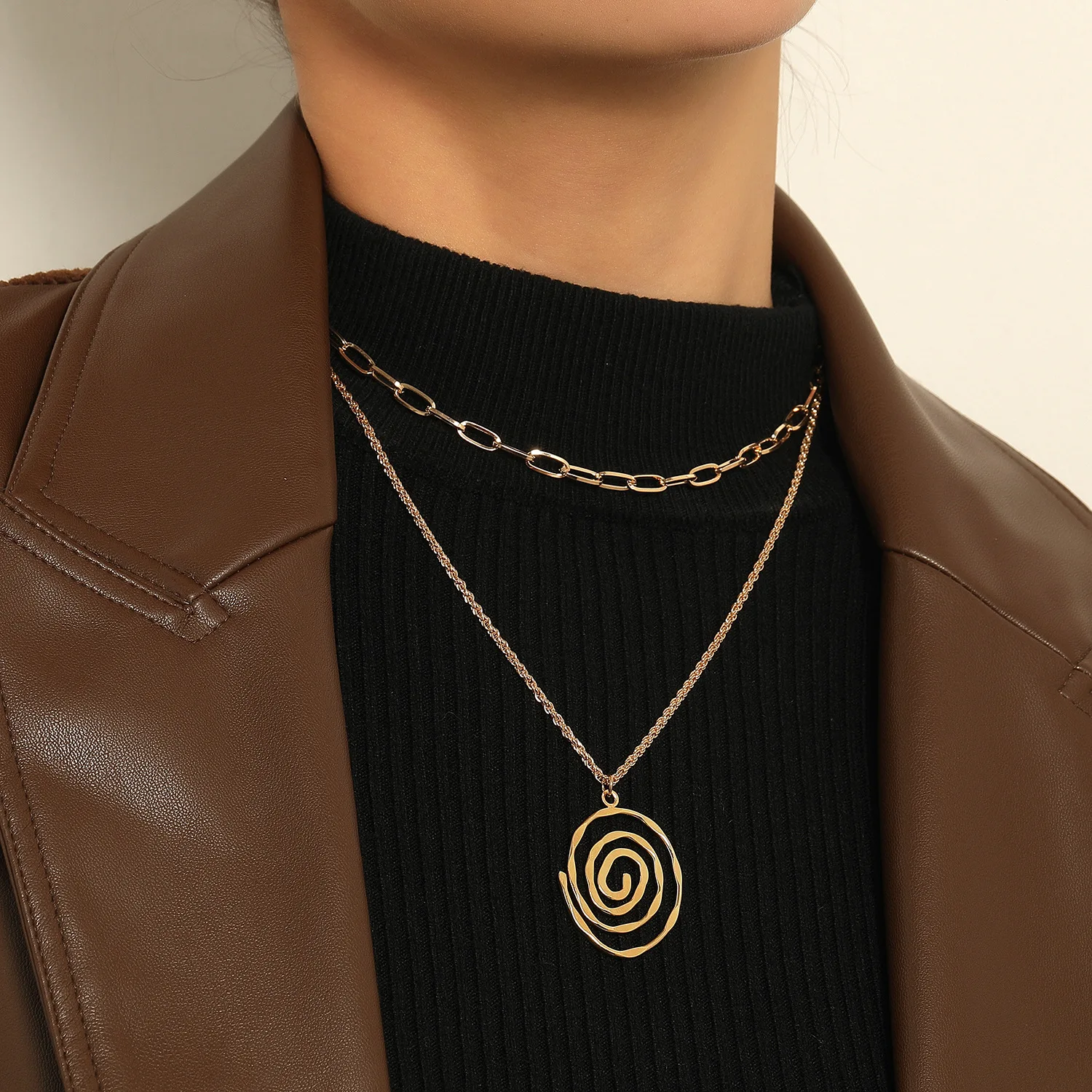 

HOVANCI fashion spiral necklace 2021 trendy 5 lollipop naruto double layer small hole chain pendant necklace