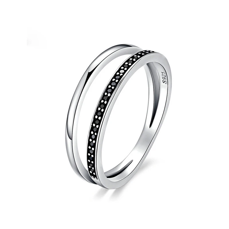 

Fukarni 2.1 Gram Wholesale Dainty Thin 925 Sterling Silver Black Diamond Rings Set FKR027