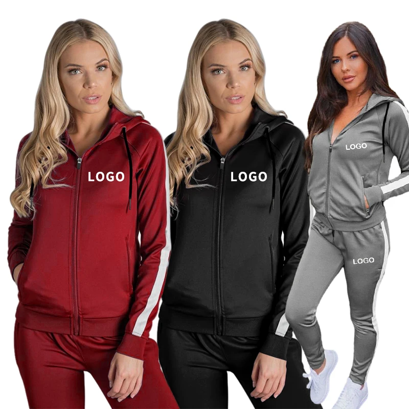 

custom women plus size 2 two piece 2piece clothing jogger jogging track sweat suits tracksuits sweatsuit outfit set for women, Red ,black , gray