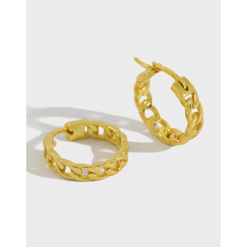 

Minimalist vintage Gold rhodium plated S925 sterling silver chain hoop earrings