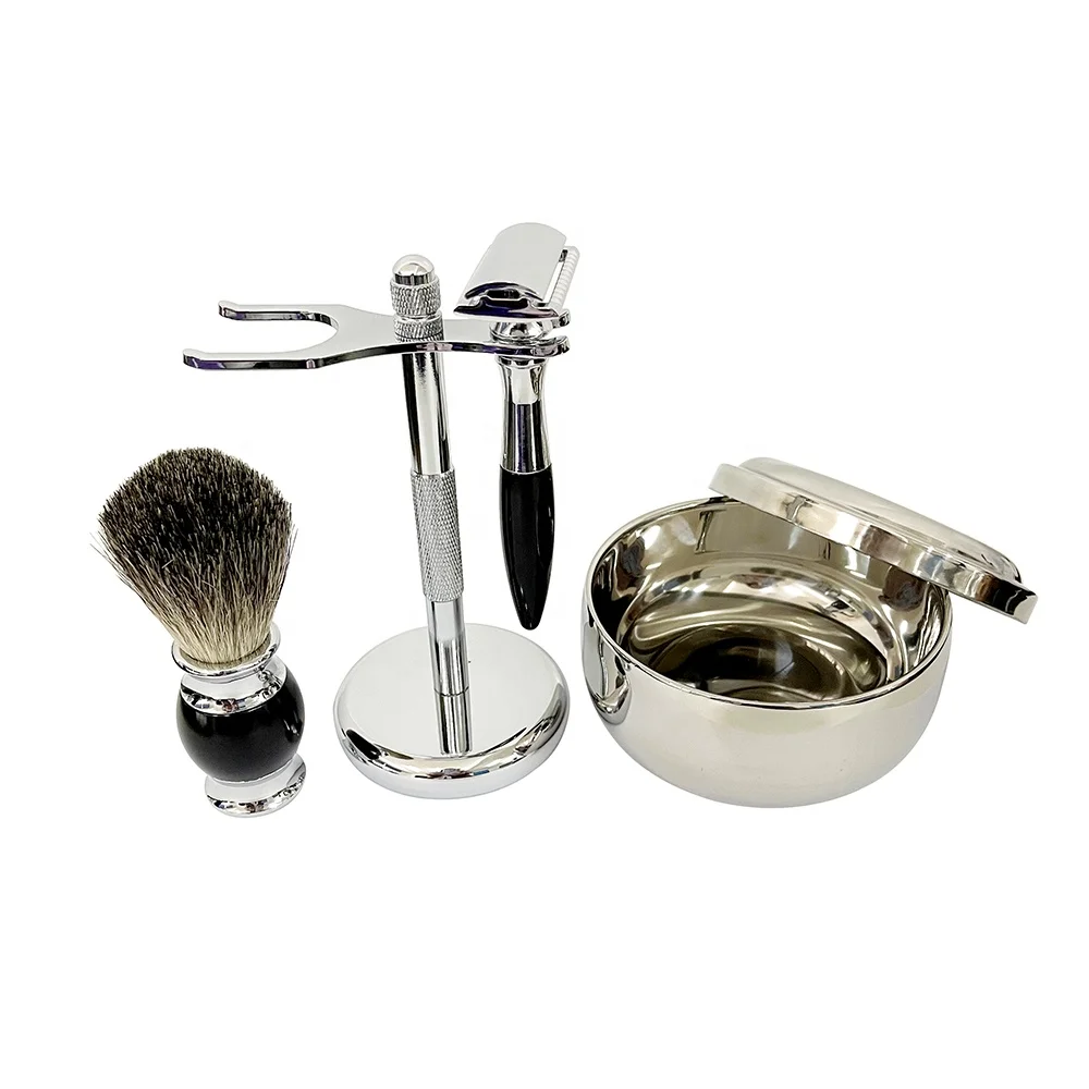 

Valentine's Day Gift High Quality Shaving Kit Set Stand Shaving Soap Bowl Men Double Edge Safety Razor Badger Hair Brush, Customized color