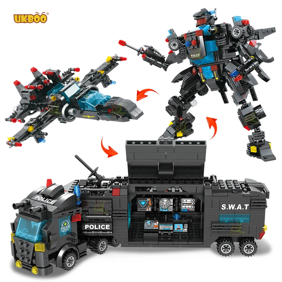 

Free Shipping UKBOO 8 in 1 785pcs Figures Bricks Swat Citys Helicopter Truck Police Station Robots Building Blocks Sets for Boy