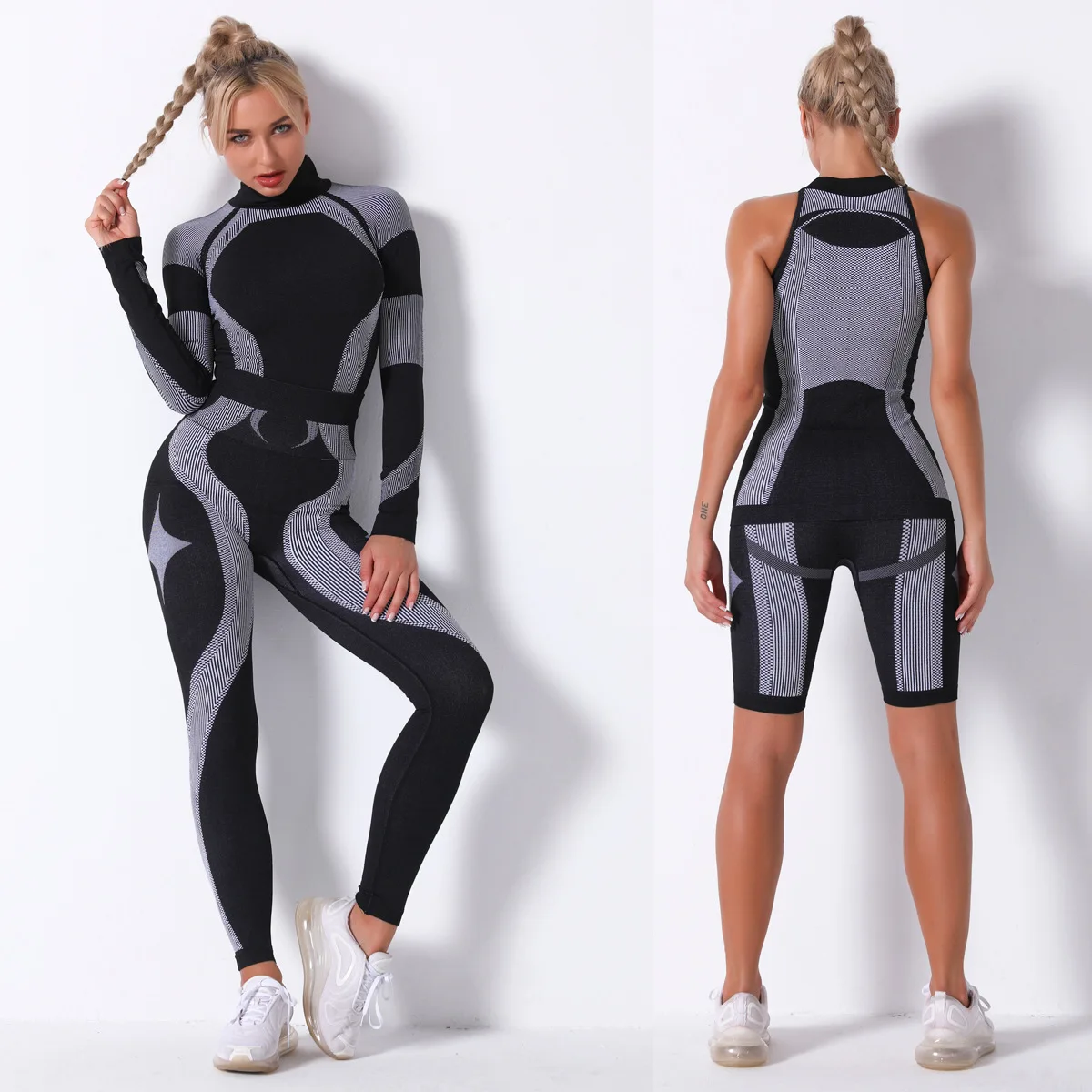 

2021 New Arrival Custom Gym Seamless Quick-dry Pantalones Athleisure Sportswear Running Sports Leggins Four-piece yoga set