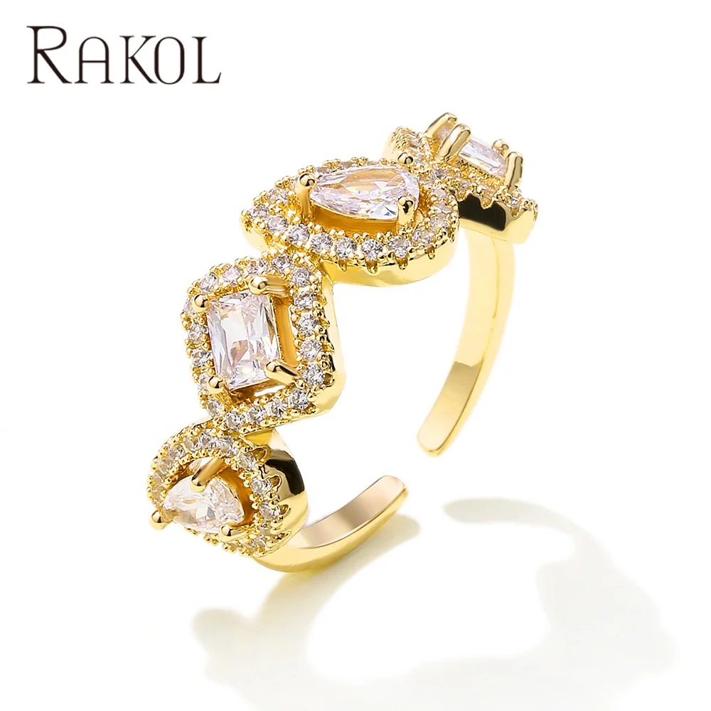 

RAKOL RP2286 women 18 k rose yellow gold plated open rings diamond crystal CZ rings cubic zircon adjustable ring