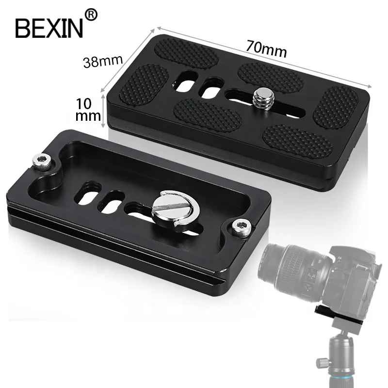 

BEXIN Custom camera parts accessories aluminum pu-70 arca swiss quick release tripod base plate 70mm ball head camera snap plate