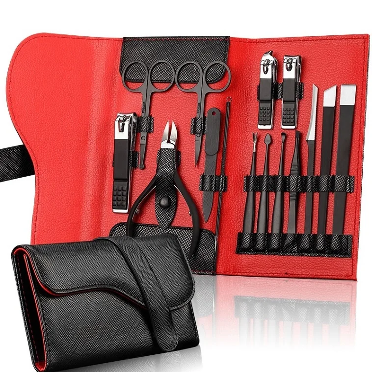 

High-end Private Label 15Pcs Black Manicure Set & Pedicure Toe Nail Cutter Trimmer Grooming Kit Nail Clipper Set & Nail Tool Kit, According to options