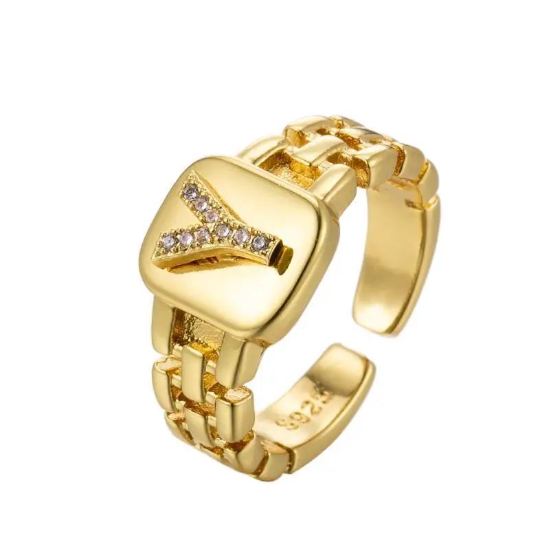 

Personalized Gold Plated 3d Initial Letter Open Rings Pave Cubic Zirconia Letter Ring for Gift