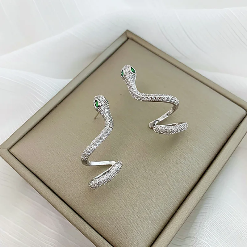 

New Design Fashion 925 Silver Sterling Hoop Earrings With Zircon Snake Earrings For Women Girls