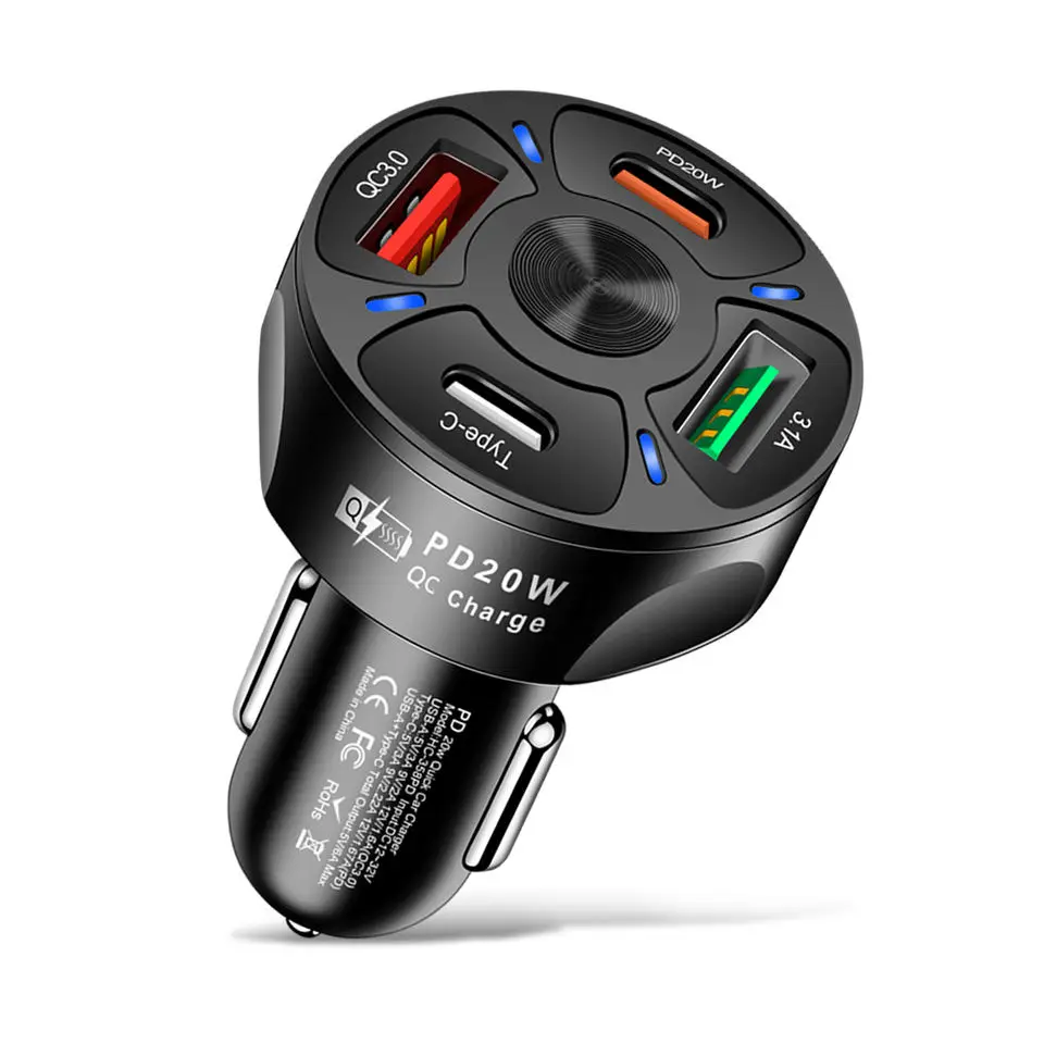 

New Product Power Portable Fast Charging 20W 4 Ports Two USB Two Type C Car Phone Charger