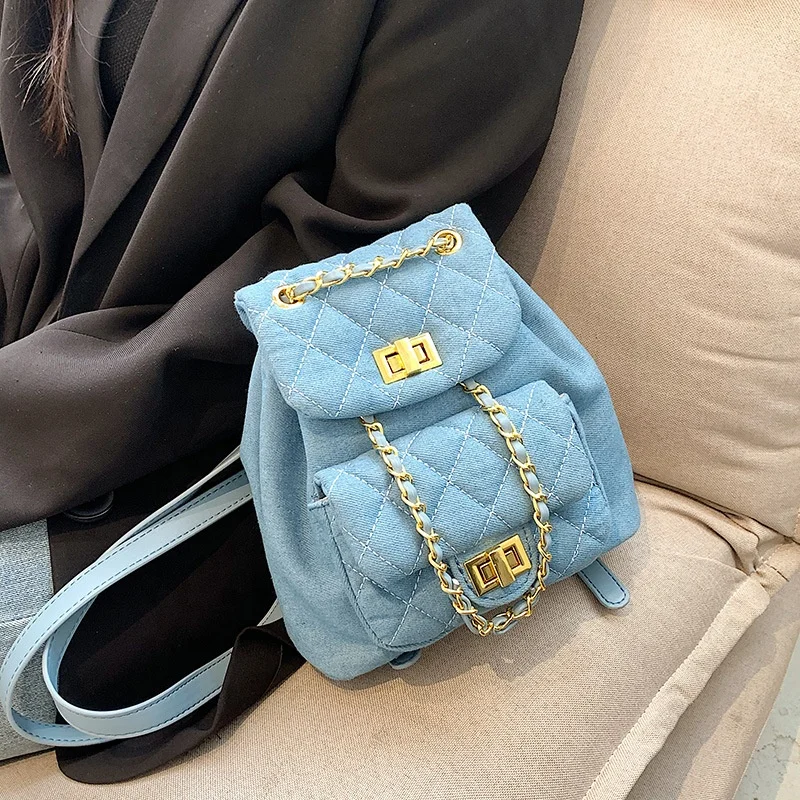 

2022 Fashion Denim Travel Bag Drop Shipping Tote Chain Shoulder Backpacks Mini Women Back Pack