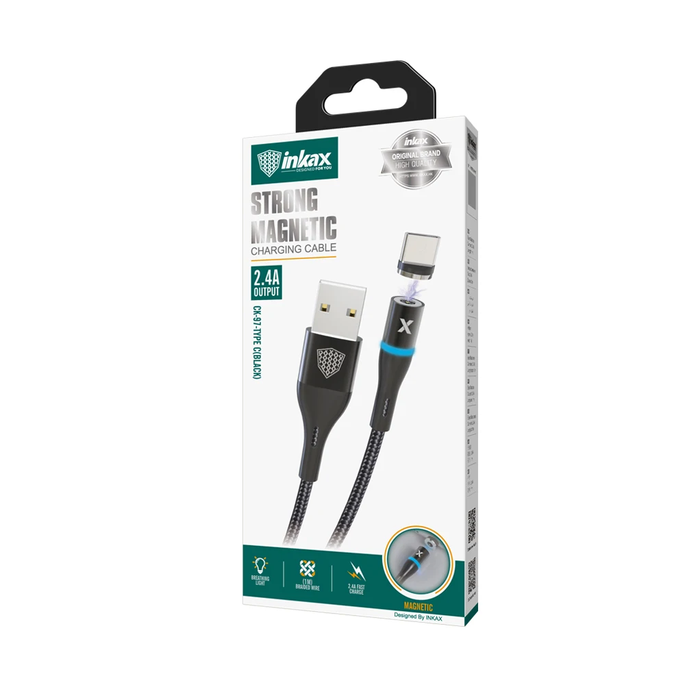 2020 New Hot Sale inkax CK--97-TYPE C 2.4A 1M Strong Magnetic Charging Cable Metal Connector Braid Jacket USB Cable for Type c - ANKUX.COM