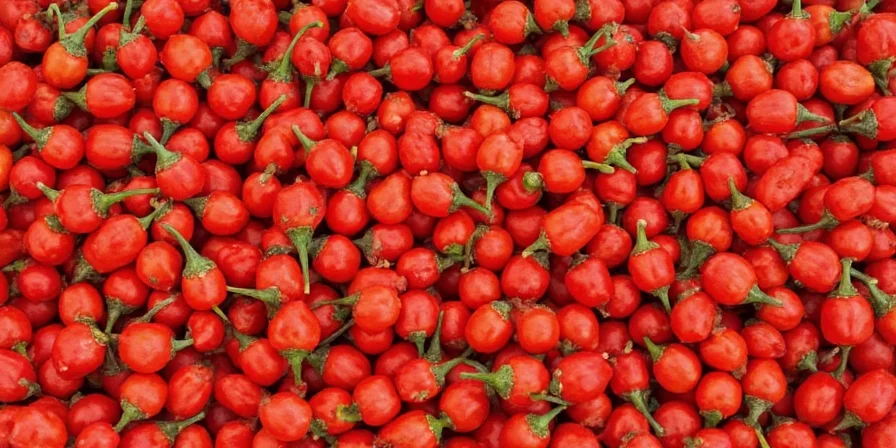 Whole Aleppo pepper pods drying on a wooden table