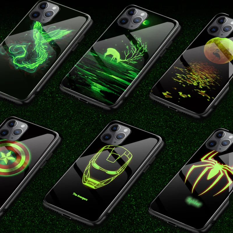 

Fashion luminous tempered glass night light phone case for iPhone 13 12 Wholesale accessories creative back cover for iPhone 678