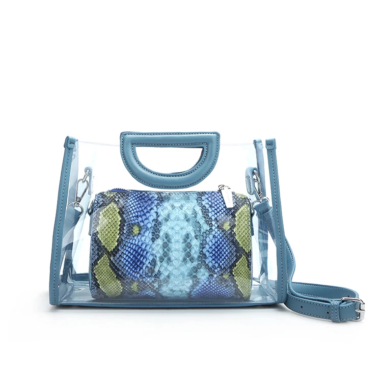 

#10363 2020 Myanmar factory made jelly candy pvc handbag exotic snake skin customized bag pvc, Black color , various color available