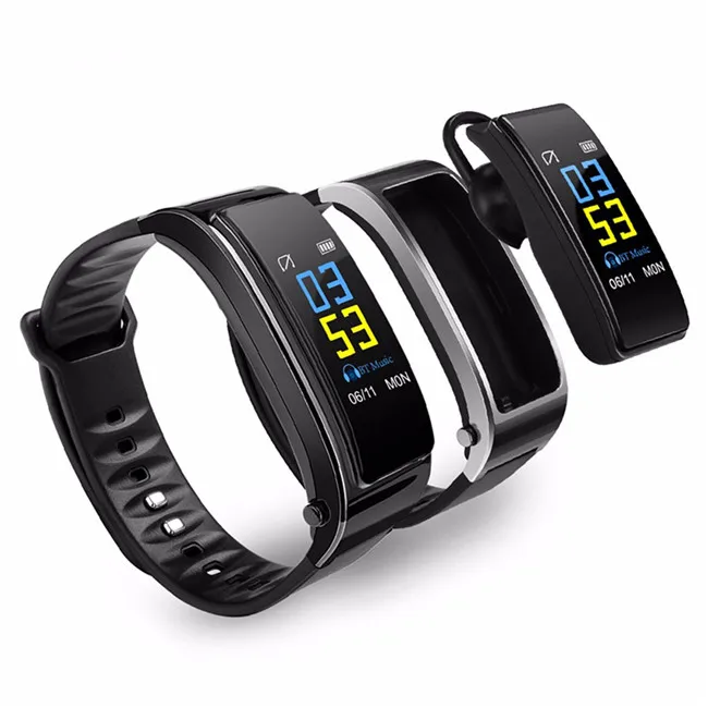 

New Hot Y3Plus 2-in-1 Colorful Screen Calling Sport Heart Rate Smart Bracelet With Earphone Smart Watch, Black, silver