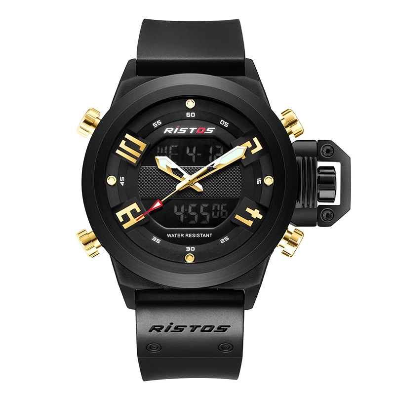 

RISTOS 9391 Casual Silicone Strap Quartz Multi Function Dual Display Sports Wristwatch Watch Digital for Men, 3 colors