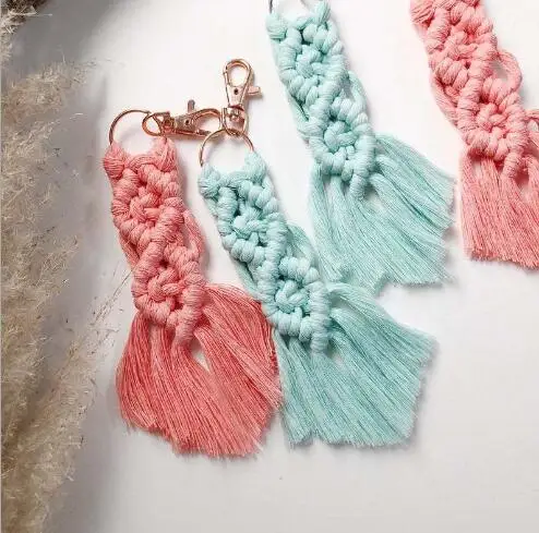 

Free Choice Pure Handmade Braided Cotton Rope Tassel Marame Keychain for Cars Bags