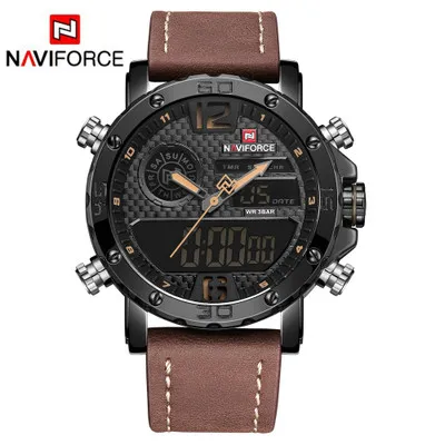 

Hot Sale Naviforce 9134 Mens Leather Sport Watch Water Resistant Men's Quartz LED Digital Clock Military