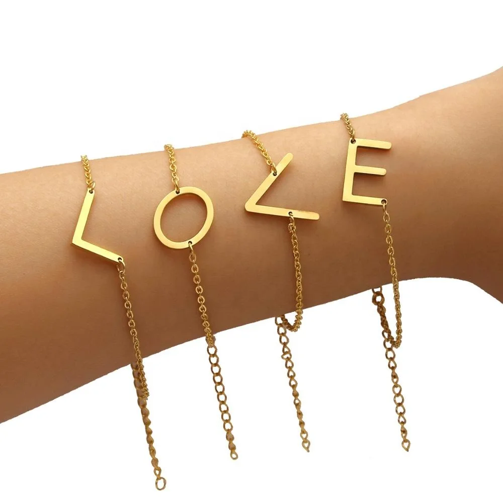 

Personalized Gold Initial Bracelet Stainless Steel Letter Chain Bracelet