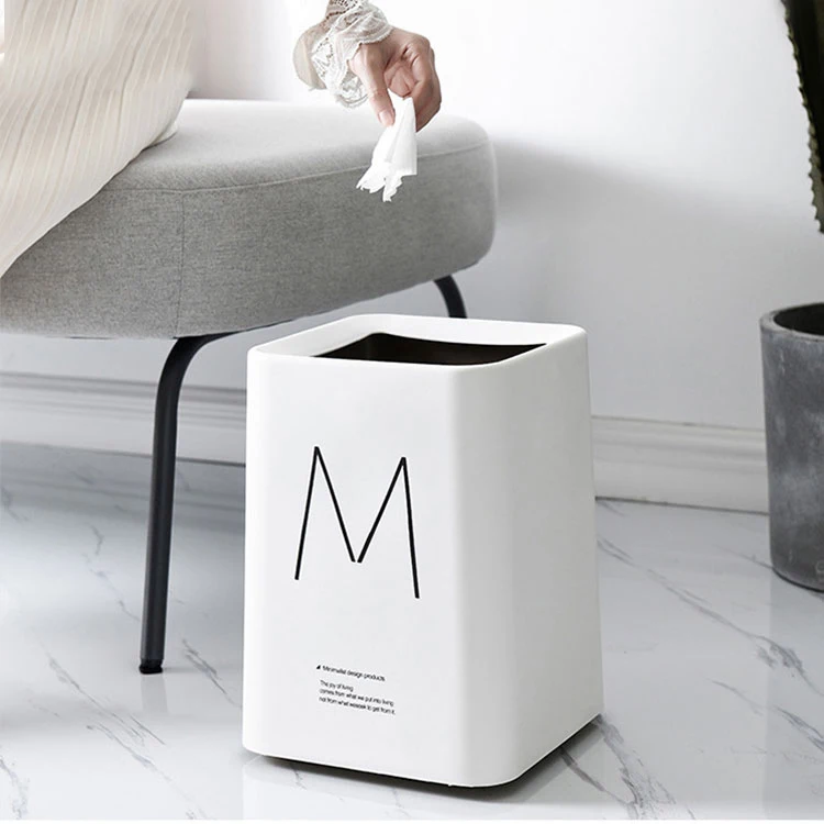 

Nordic square garbage bin no lid garbage can household living room kitchen toilet office trash can, White / gray / black