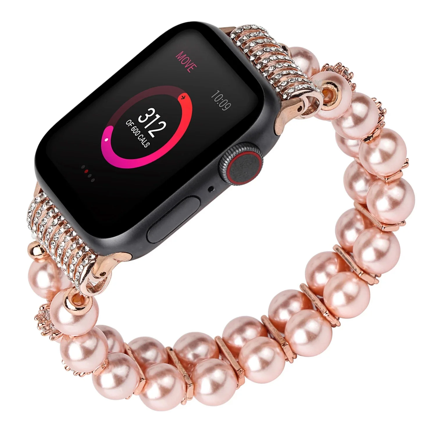 

Jewelry Strap for Apple Watch Band 38mm 40mm 42mm 44mm Girls Pearl Elastic Stretch Wristband for Iwatch Series 6 5 4 3 2 SE, Black,gold,blue,red