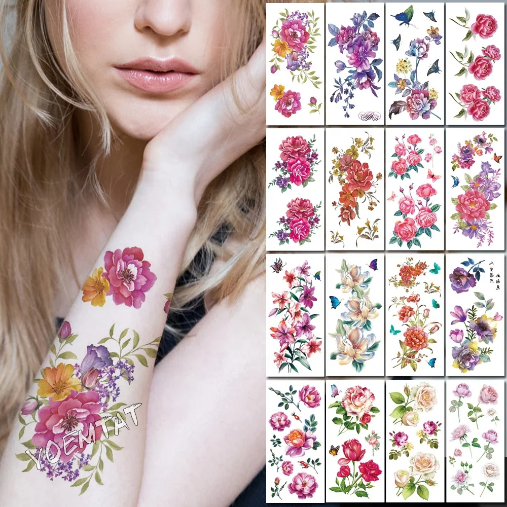 

Hot 3D Sexy Flower Tatto Women Water Transfer Temporary Tattoo Sticker, Cmyk