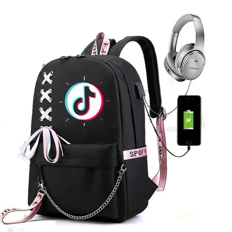 

New Style Hot Selling Fashion tik tok Backpack School Bags unisex custom College Bag black backpack For kids, As picture