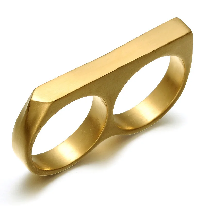 

Hip Hop Two Finger Ornament Street Trend Rings Refers To The Tiger Ring Gold Plated Stainless Steel Double Finger Ring For Men, Gold,silver,black