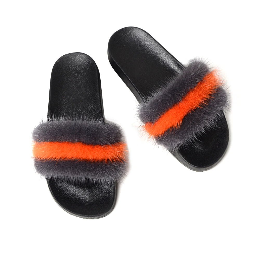 

Fashion Trend  Customized Color Women Mink Fur Slides