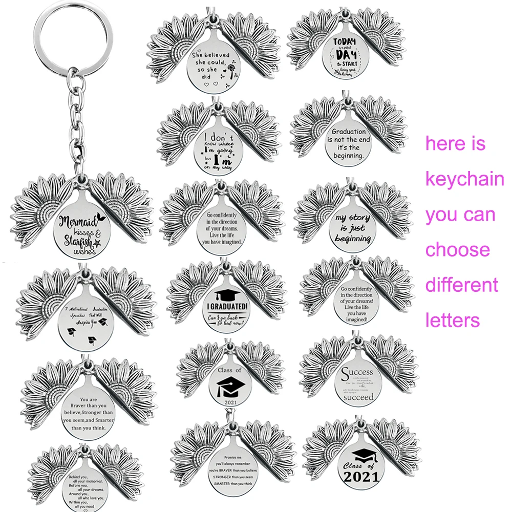 

2021 Graduate Commemorative Gift Keychain Accessories For Graduation Students and Schools Souvenir Words Metal Keyring, As picture